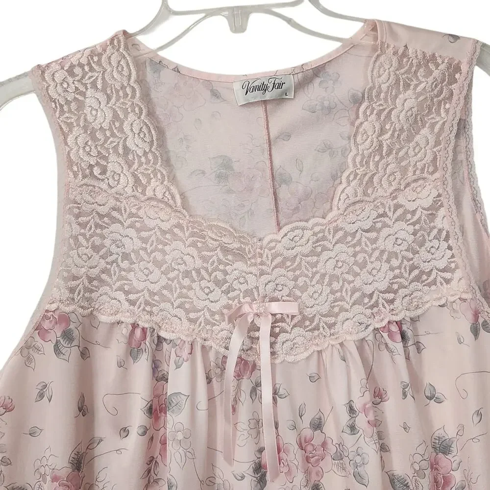 VTG VANITY FAIR NIGHTGOWN FLORAL LACE GRANDMACORE FEMININE COTTAGECORE PRAIRIE L - Picture 2 of 8